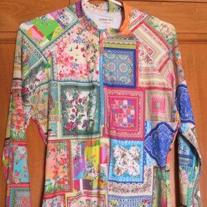 Johnny Was Annika Patchwork Surf Shirt Rashguard XL